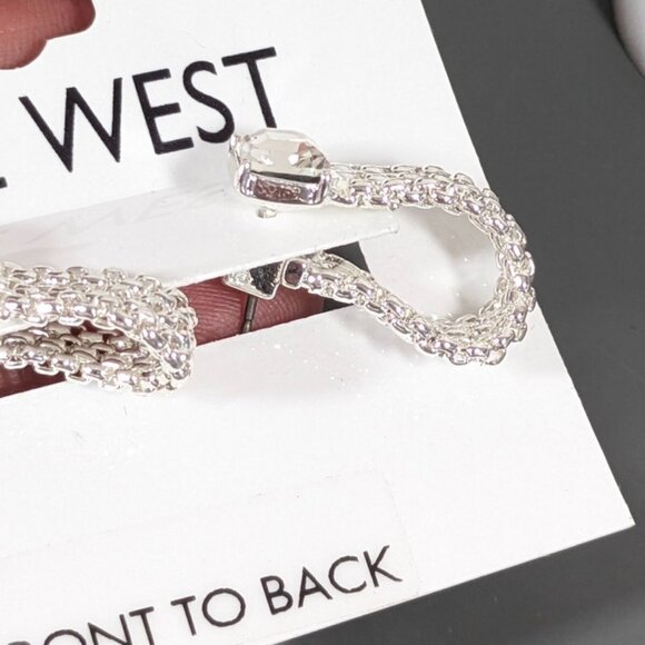 NINE WEST Mod/Contemporary Silver Chains Clear Crystal Front Back Earrings**NEW! - Picture 2 of 2